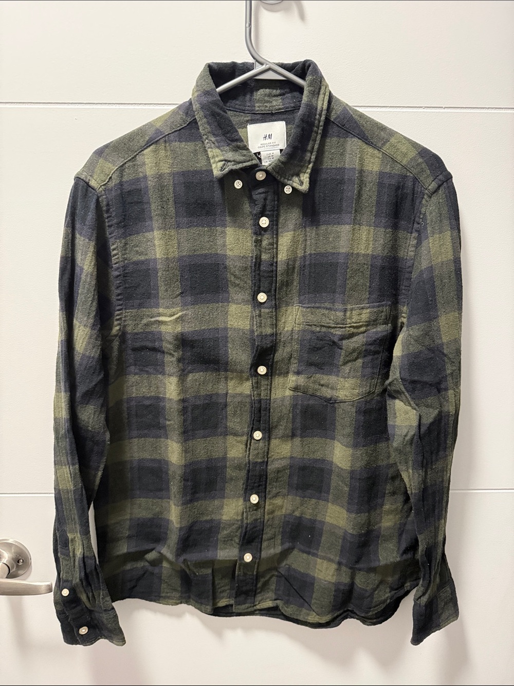 H&M Men's Olive & Black Plaid Button-Down Shirt